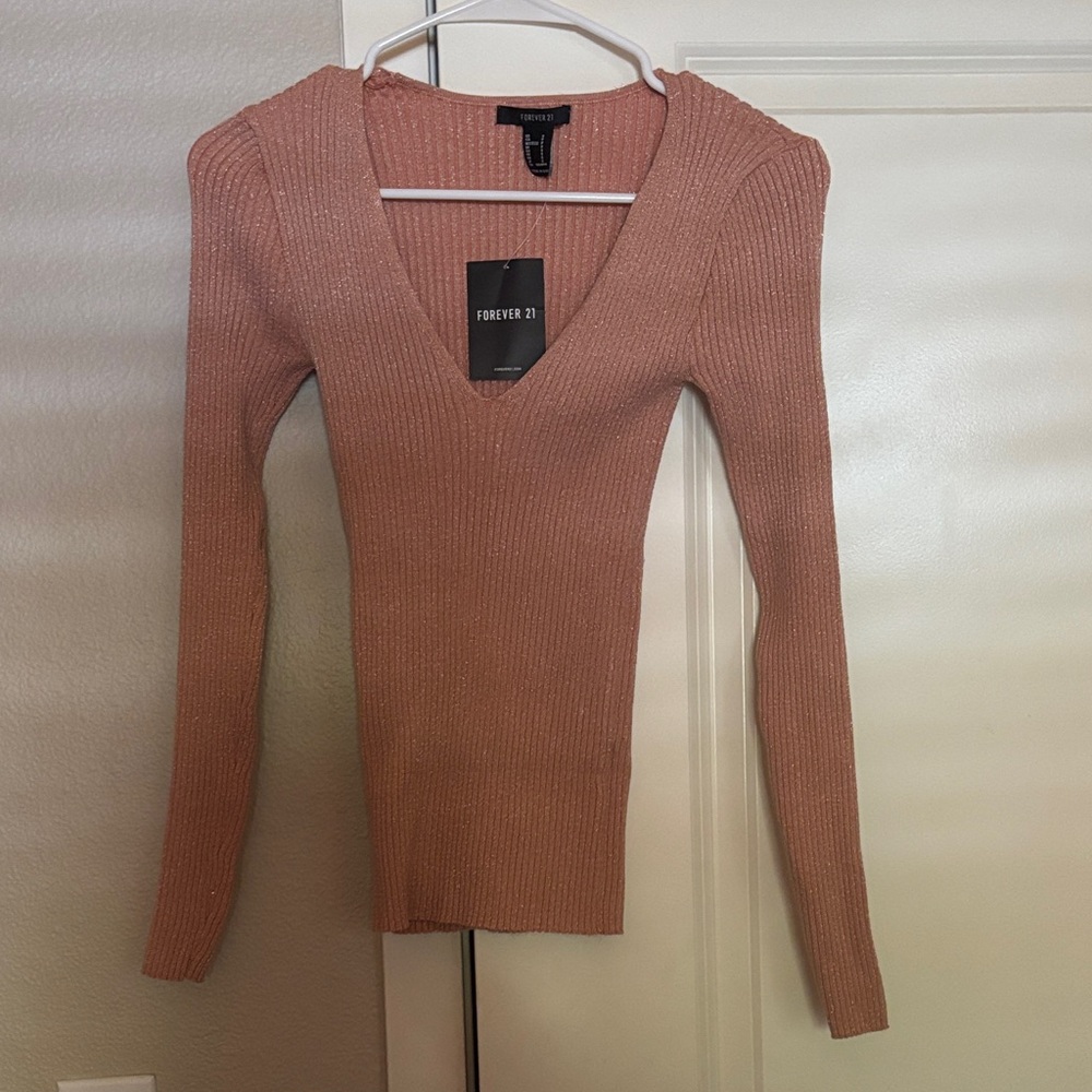 Forever 21 Ribbed Knit V-Neck Sweater - Pink